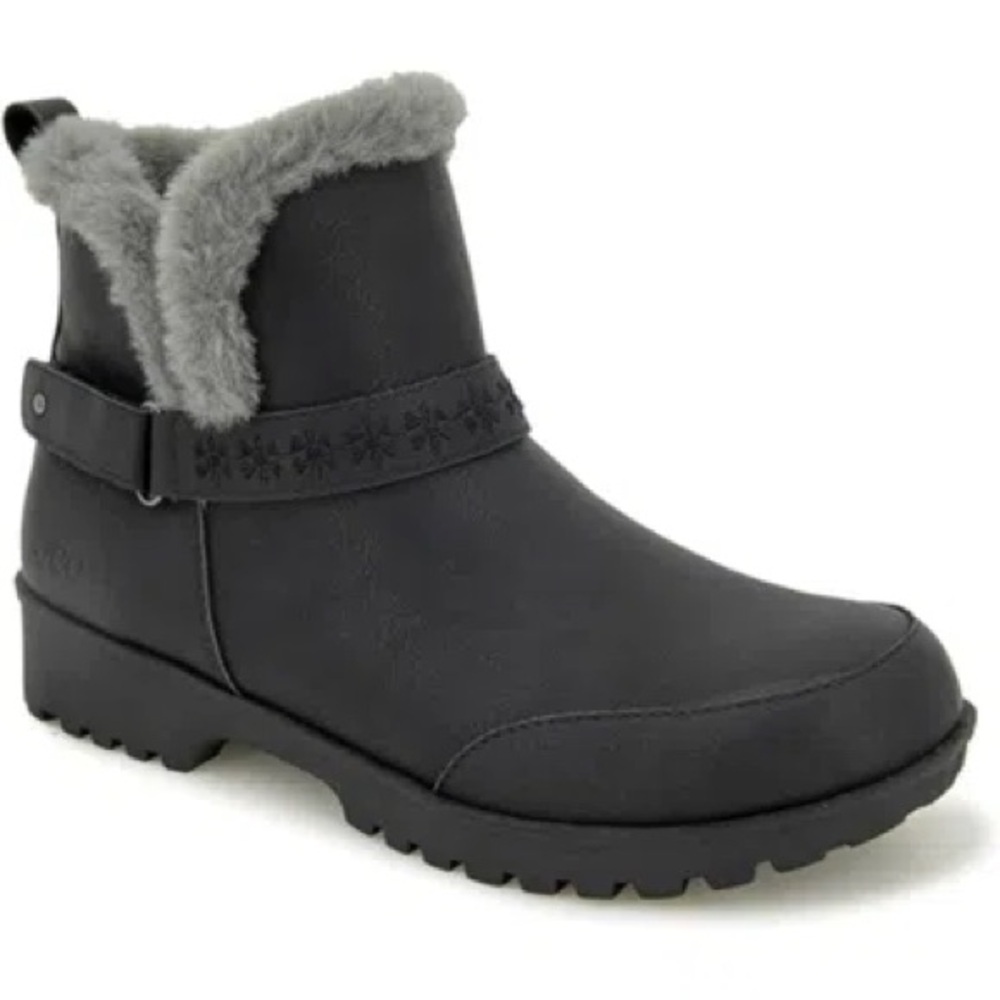 Jambu Black Ankle Boots with Gray Fur 9.5